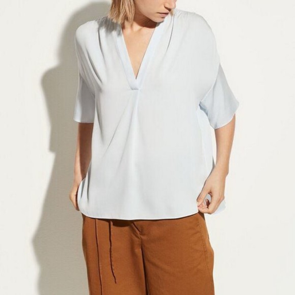 VINCE Silk V-Neck Dolman Short Sleeve Blouse XS